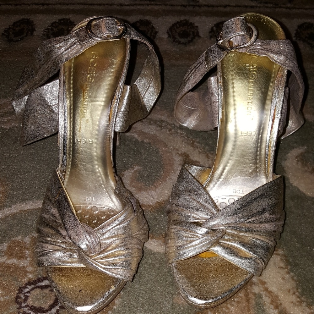 Gold ankle wrap heels